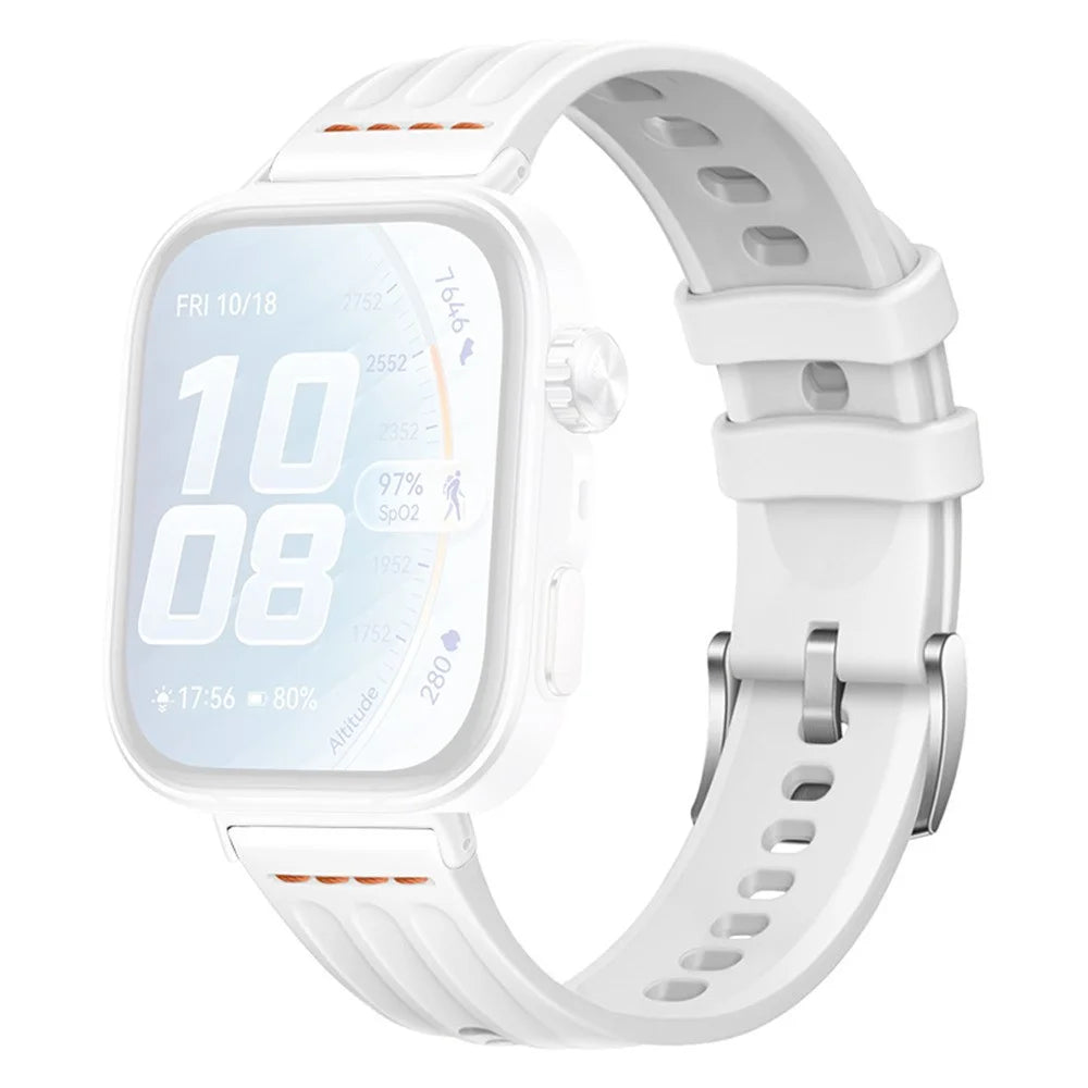 Silicone Strap for Huawei Watch Fit 5 / 5 Pro / 4 / 4 Pro / 3 One Line Three Rails Waterproof Sport Wristband - White - 1