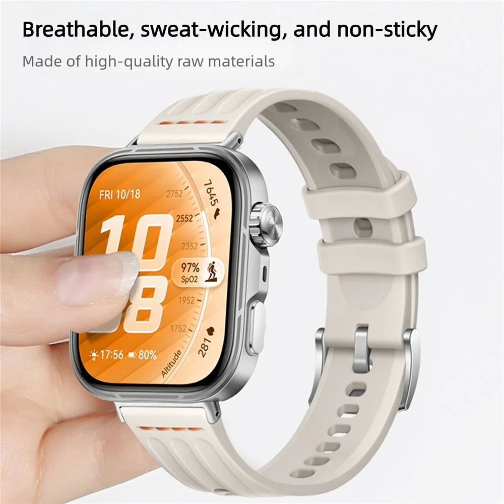 Silicone Strap for Huawei Watch Fit 5 / 5 Pro / 4 / 4 Pro / 3 One Line Three Rails Waterproof Sport Wristband - White - 6