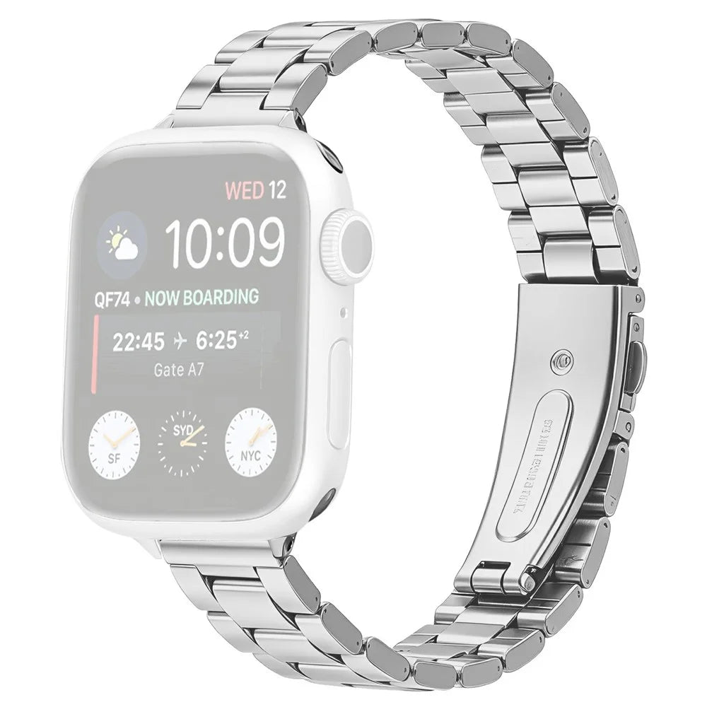 Stainless Steel Band for Apple Watch Series 11 10 42mm / 9 8 7 41mm / SE3 SE2 SE 6 5 4 40mm / 3 2 1 38mm Three-bead Watch Strap with Folding Clasp - Silver - 1