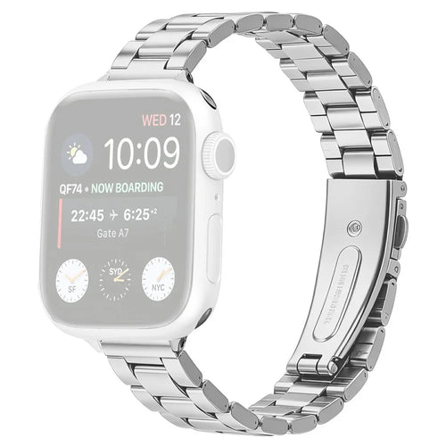 Stainless Steel Band for Apple Watch Series 11 10 42mm / 9 8 7 41mm / SE3 SE2 SE 6 5 4 40mm / 3 2 1 38mm Three-bead Watch Strap with Folding Clasp - Silver - 1