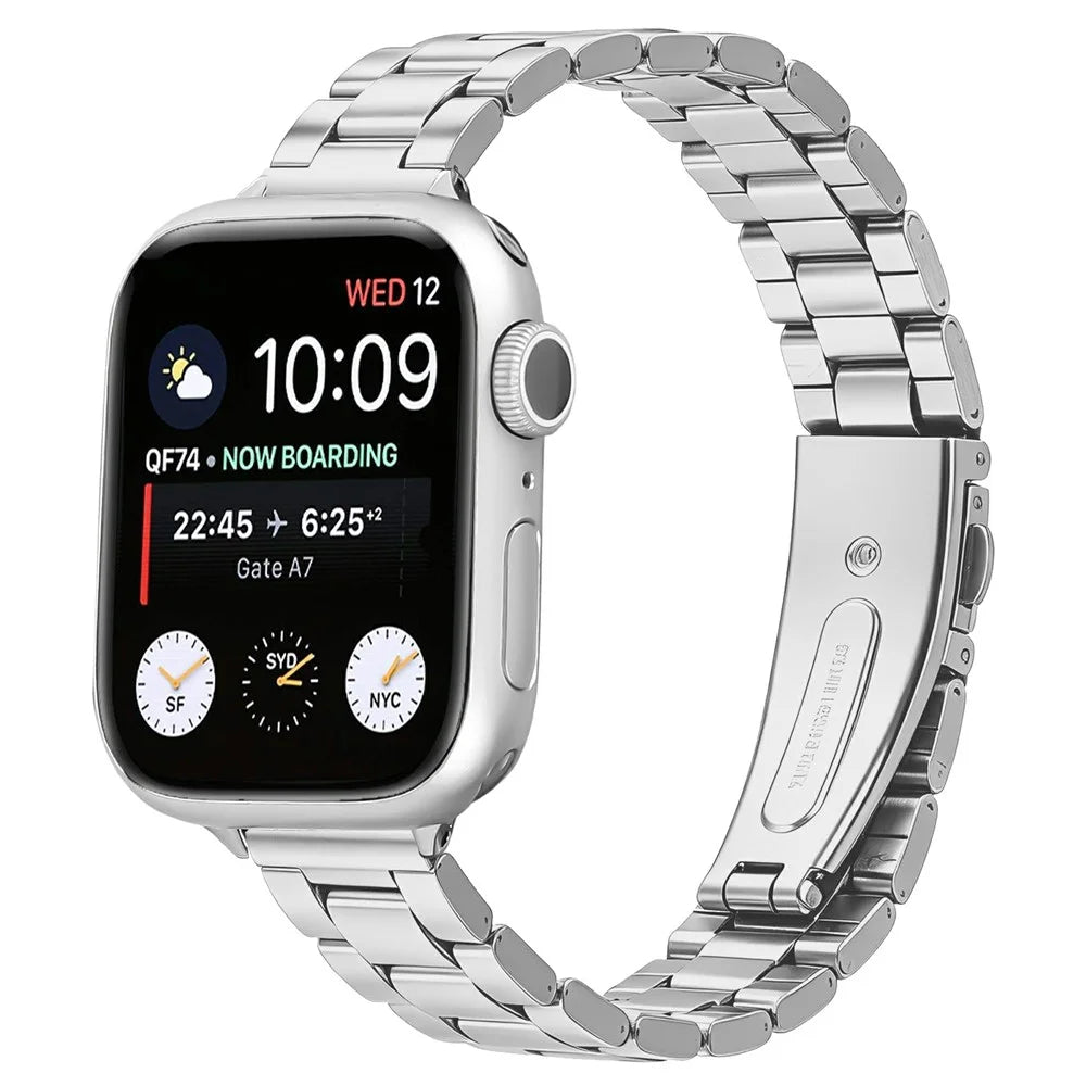 Stainless Steel Band for Apple Watch Series 11 10 42mm / 9 8 7 41mm / SE3 SE2 SE 6 5 4 40mm / 3 2 1 38mm Three-bead Watch Strap with Folding Clasp - Silver - 2