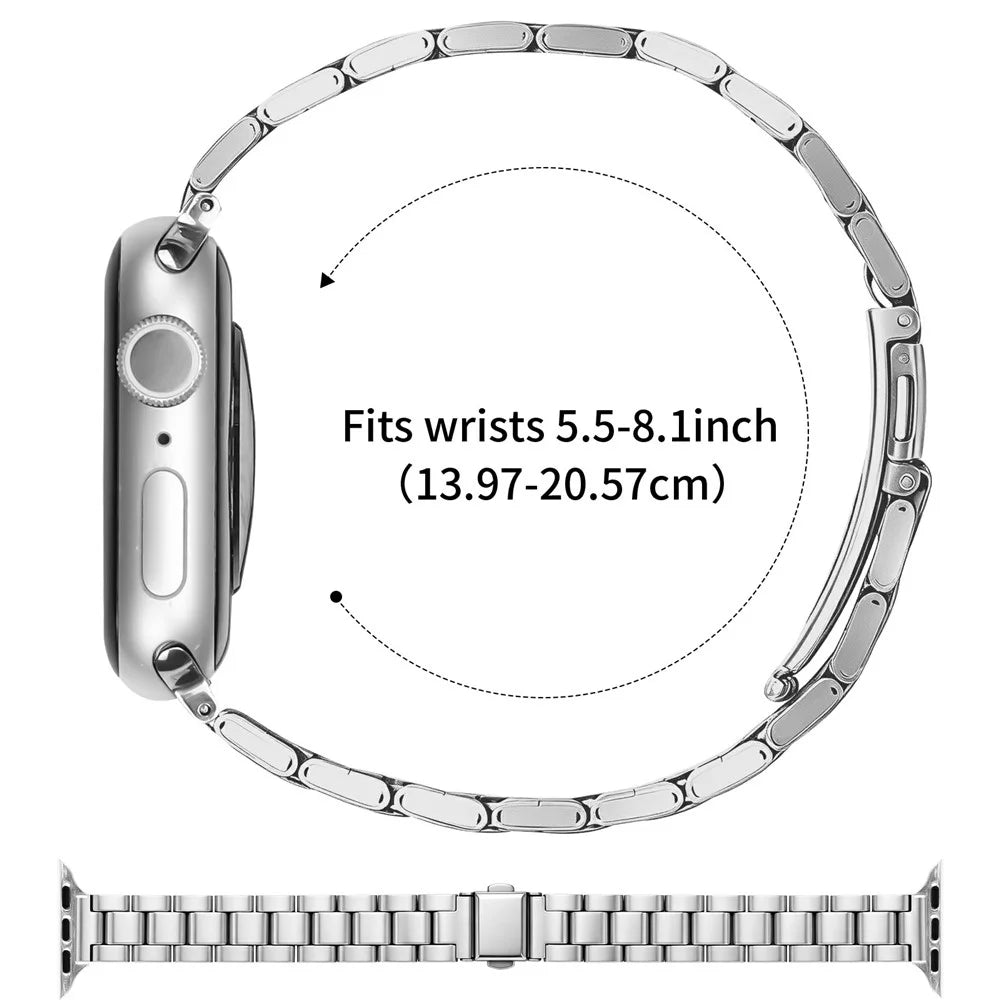Stainless Steel Band for Apple Watch Ultra 3 2 1 49mm / Series 11 10 46mm / 9 8 7 45mm / SE3 SE2 SE 6 5 4 44mm / 3 2 1 42mm Three-bead Watch Strap with Folding Clasp - Silver - 6