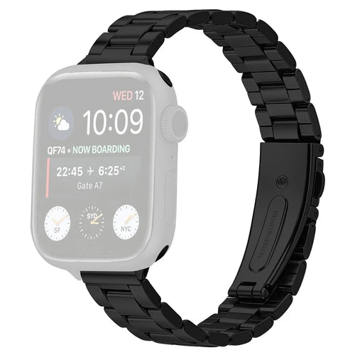 Watch Strap for Apple Watch Series 11 10 42mm / 9 8 7 41mm / SE3 SE2 SE 6 5 4 40mm / 3 2 1 38mm Stainless Steel Three-bead Band with Folding Clasp - Black - 1