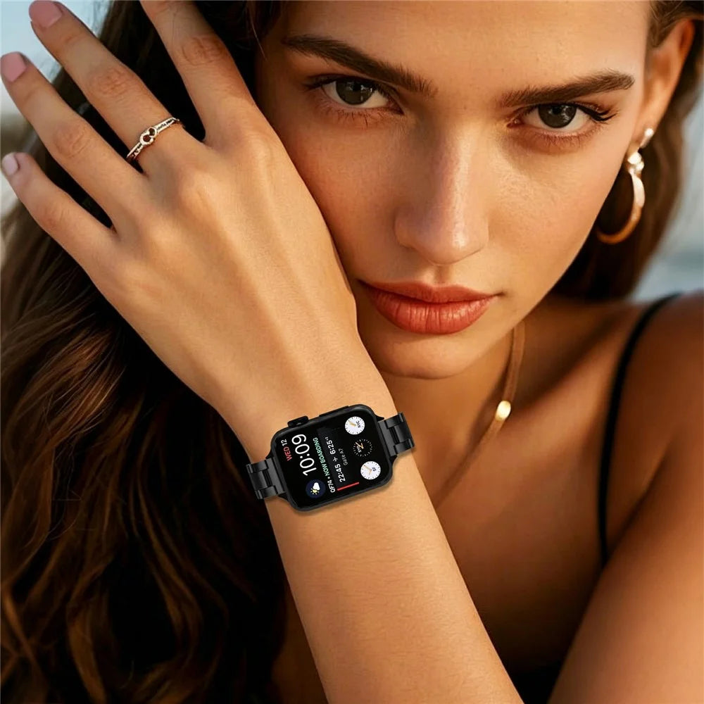 Watch Strap for Apple Watch Ultra 3 2 1 49mm / Series 11 10 46mm / 9 8 7 45mm / SE3 SE2 SE 6 5 4 44mm / 3 2 1 42mm Stainless Steel Three-bead Band with Folding Clasp - Black - 4
