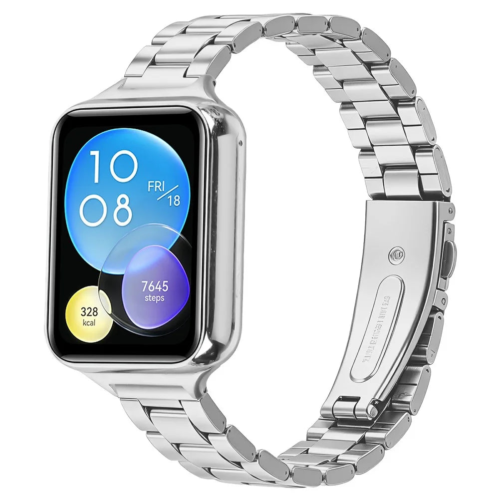 Stainless Steel Band for Xiaomi Smart Band 10 Pro / 9 Pro / 8 Pro / Redmi Watch 6 / 5 / 4 Three-bead Watch Strap with Folding Clasp - Silver - 2