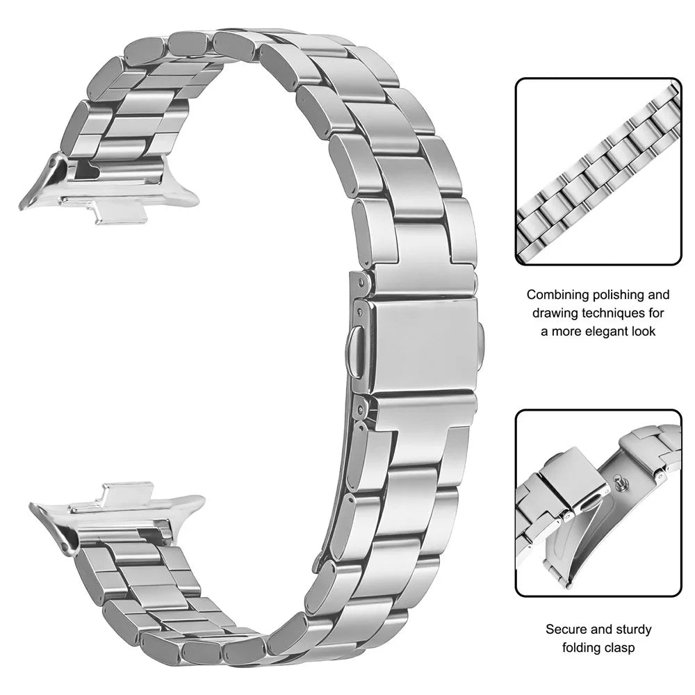 Stainless Steel Band for Xiaomi Smart Band 10 Pro / 9 Pro / 8 Pro / Redmi Watch 6 / 5 / 4 Three-bead Watch Strap with Folding Clasp - Silver - 3