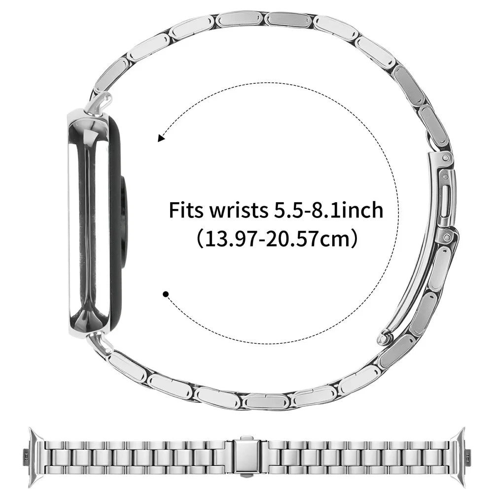 Stainless Steel Band for Xiaomi Smart Band 10 Pro / 9 Pro / 8 Pro / Redmi Watch 6 / 5 / 4 Three-bead Watch Strap with Folding Clasp - Silver - 6