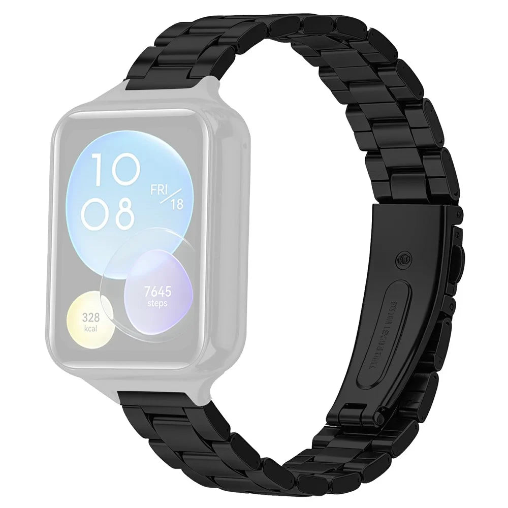 Watch Strap for Xiaomi Smart Band 10 Pro / 9 Pro / 8 Pro / Redmi Watch 6 / 5 / 4 Stainless Steel Three-bead Band with Folding Clasp - Black - Black - 1