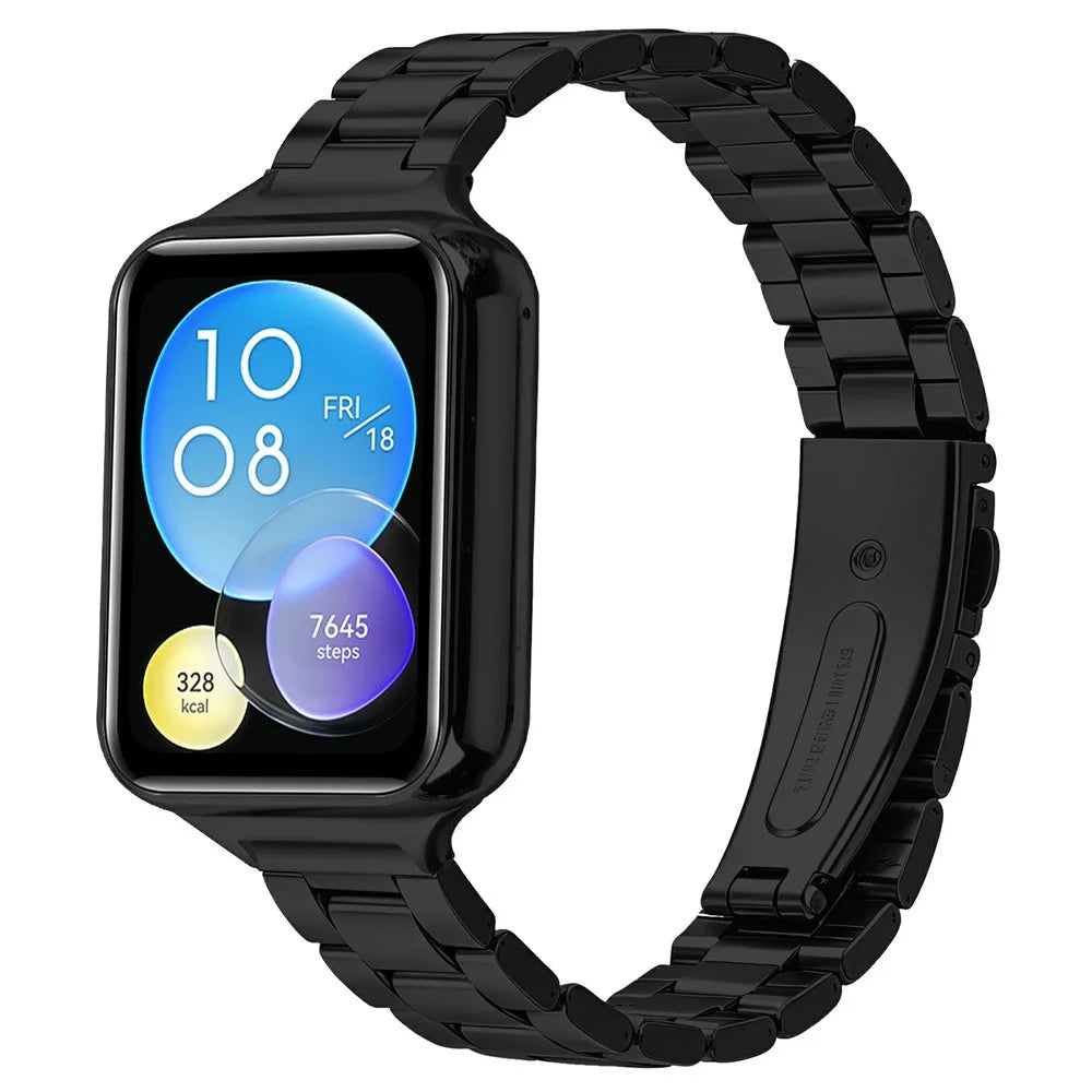 Watch Strap for Xiaomi Smart Band 10 Pro / 9 Pro / 8 Pro / Redmi Watch 6 / 5 / 4 Stainless Steel Three-bead Band with Folding Clasp - Black - Black - 2