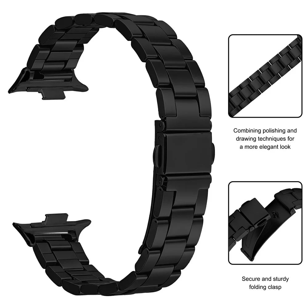 Watch Strap for Xiaomi Smart Band 10 Pro / 9 Pro / 8 Pro / Redmi Watch 6 / 5 / 4 Stainless Steel Three-bead Band with Folding Clasp - Black - Black - 3