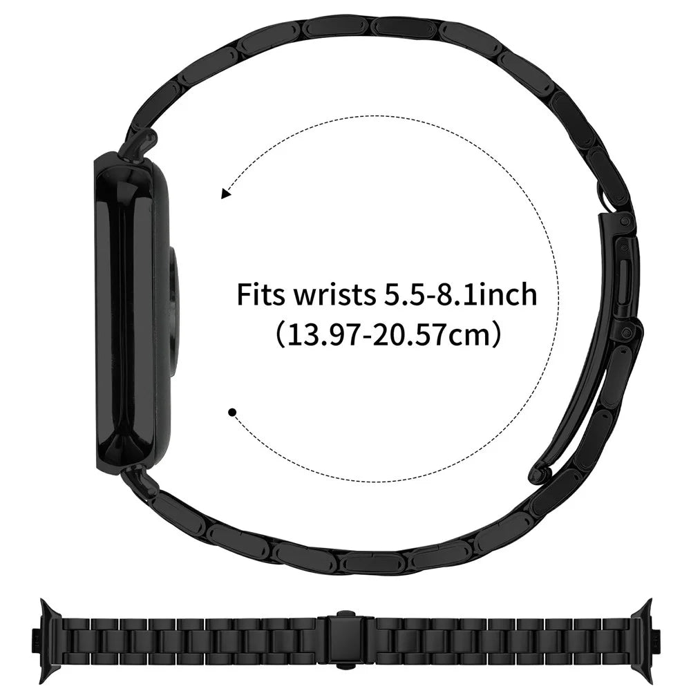 Watch Strap for Xiaomi Smart Band 10 Pro / 9 Pro / 8 Pro / Redmi Watch 6 / 5 / 4 Stainless Steel Three-bead Band with Folding Clasp - Black - Black - 6