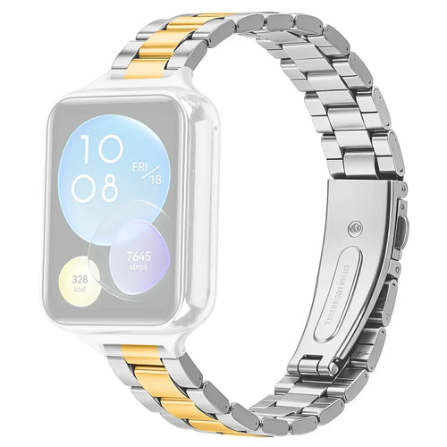 Metal Watch Strap for Xiaomi Smart Band 10 Pro / 9 Pro / 8 Pro / Redmi Watch 6 / 5 / 4 Three-bead Stainless Steel Bracelet with Folding Clasp - Silver / Gold - 1