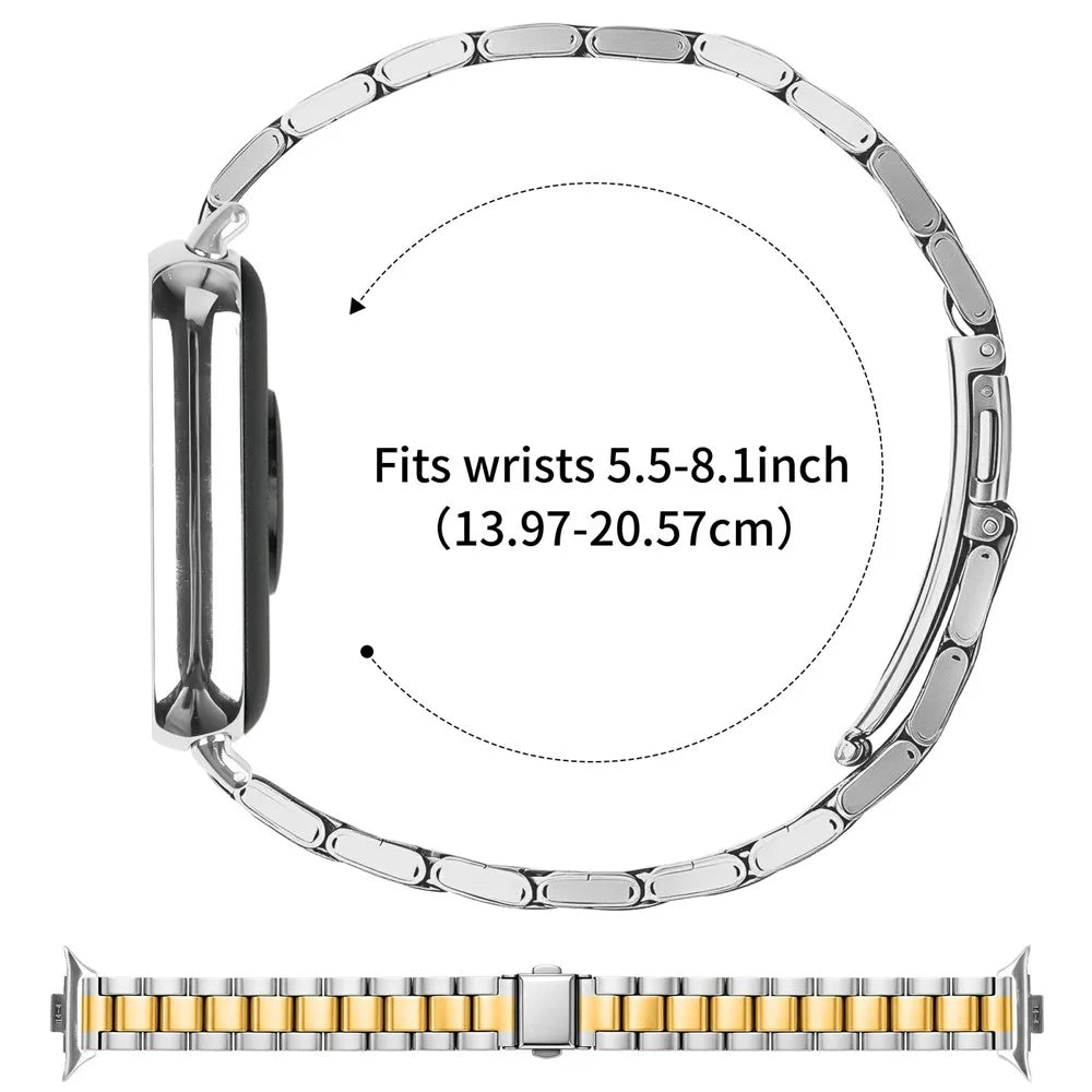 Metal Watch Strap for Xiaomi Smart Band 10 Pro / 9 Pro / 8 Pro / Redmi Watch 6 / 5 / 4 Three-bead Stainless Steel Bracelet with Folding Clasp - Silver / Gold - 6