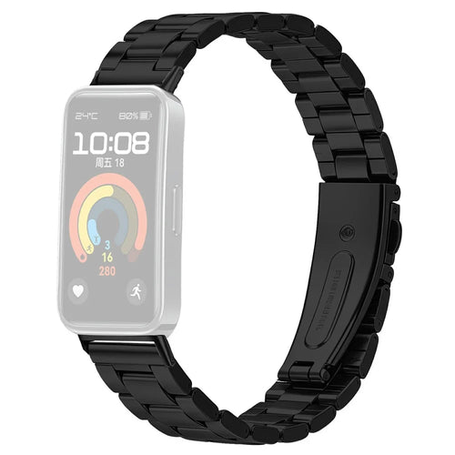 Watch Strap for Huawei Band 10 / 9 / 8 Stainless Steel Three-bead Band with Folding Clasp - Black - 1
