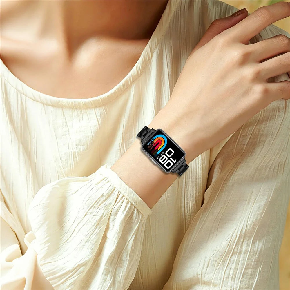 Watch Strap for Huawei Band 10 / 9 / 8 Stainless Steel Three-bead Band with Folding Clasp - Black - 5