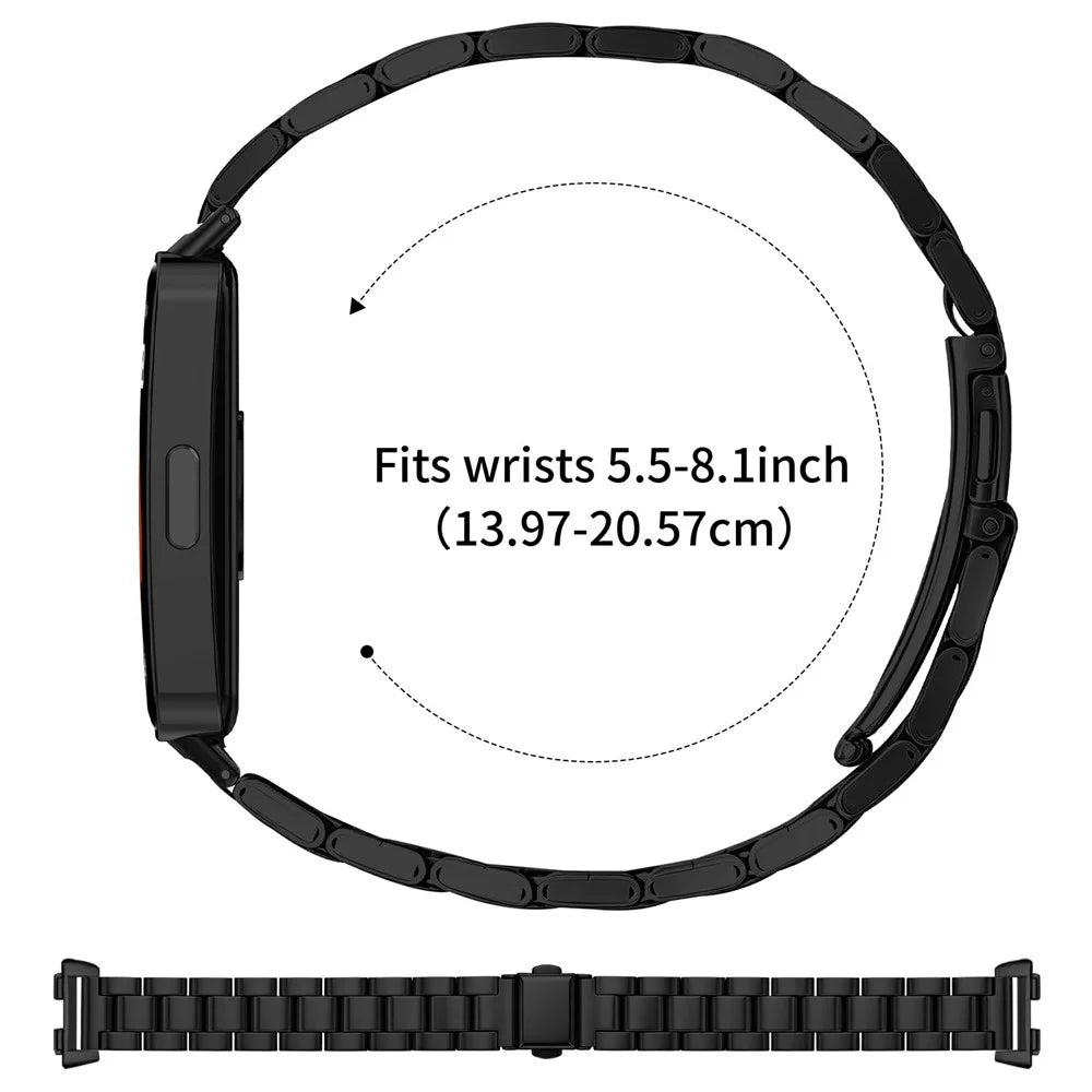 Watch Strap for Huawei Band 10 / 9 / 8 Stainless Steel Three-bead Band with Folding Clasp - Black - 6