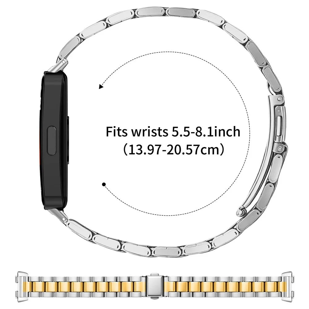 Metal Watch Strap for Huawei Band 10 / 9 / 8 Three-bead Stainless Steel Bracelet with Folding Clasp - Silver / Gold - 6