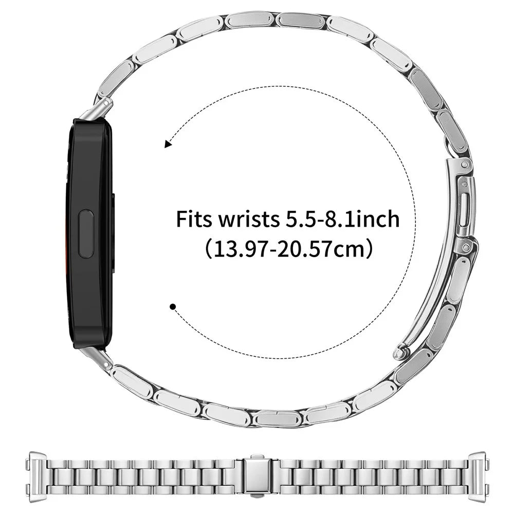 Stainless Steel Band for Huawei Band 10 / 9 / 8 Three-bead Watch Strap with Folding Clasp - Silver - 6