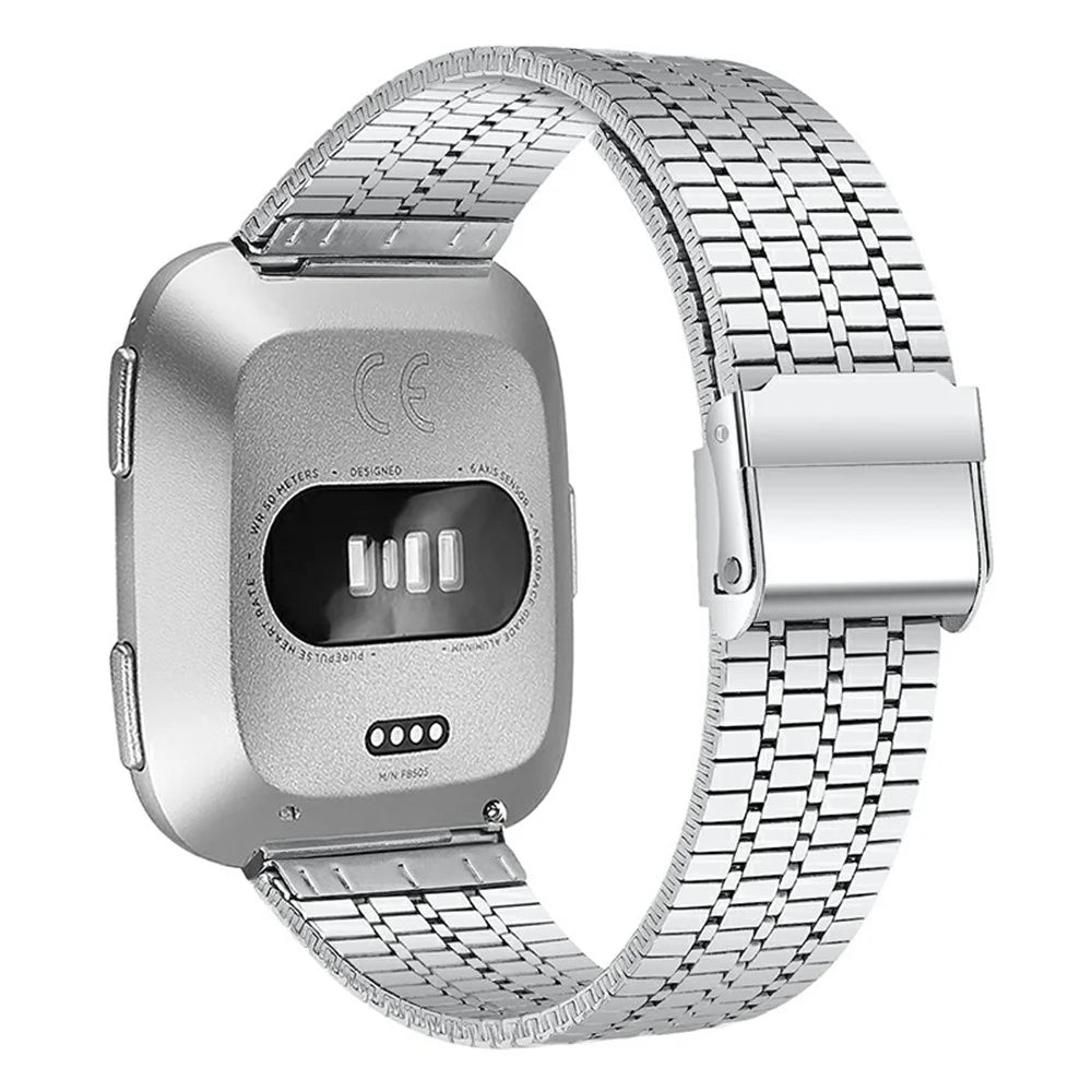 Seven Beads Stainless Steel Replacement Watch Band Dual Buckle Design Wrist Strap for Fitbit Versa/Versa 2/Versa Lite - Silver - 1