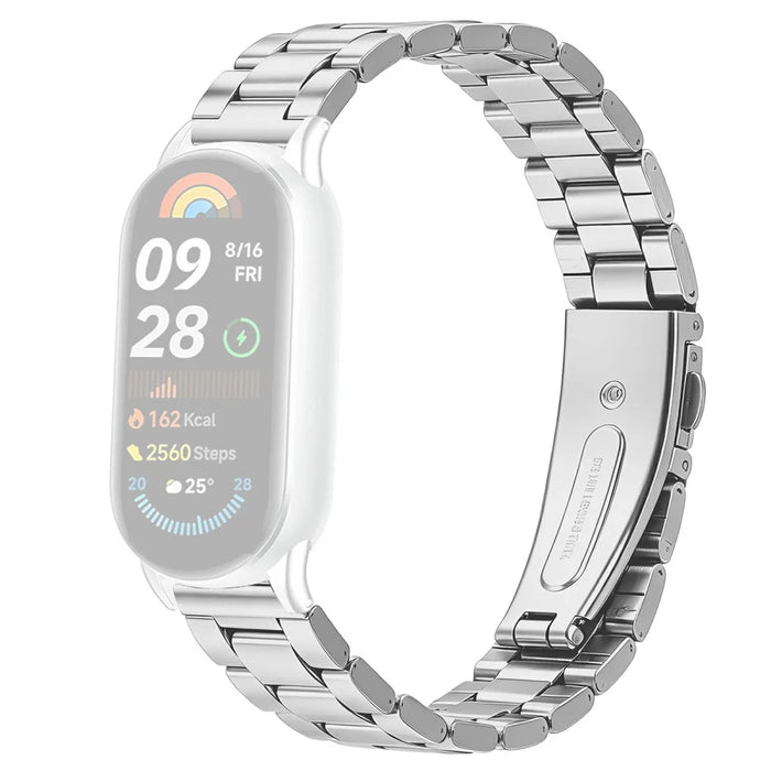 Stainless Steel Band for Xiaomi Smart Band 10 / 9 / 8 Three-bead Watch Strap with Folding Clasp - Silver - 1