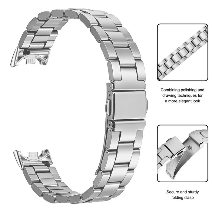 Stainless Steel Band for Xiaomi Smart Band 10 / 9 / 8 Three-bead Watch Strap with Folding Clasp - Silver - 3