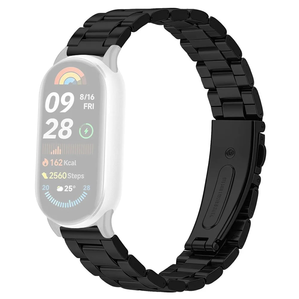 Watch Strap for Xiaomi Smart Band 10 / 9 / 8 Stainless Steel Three-bead Band with Folding Clasp - Black - 1