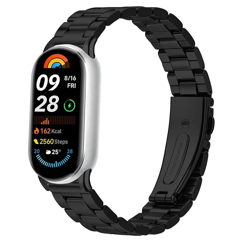 Watch Strap for Xiaomi Smart Band 10 / 9 / 8 Stainless Steel Three-bead Band with Folding Clasp - Black - 2