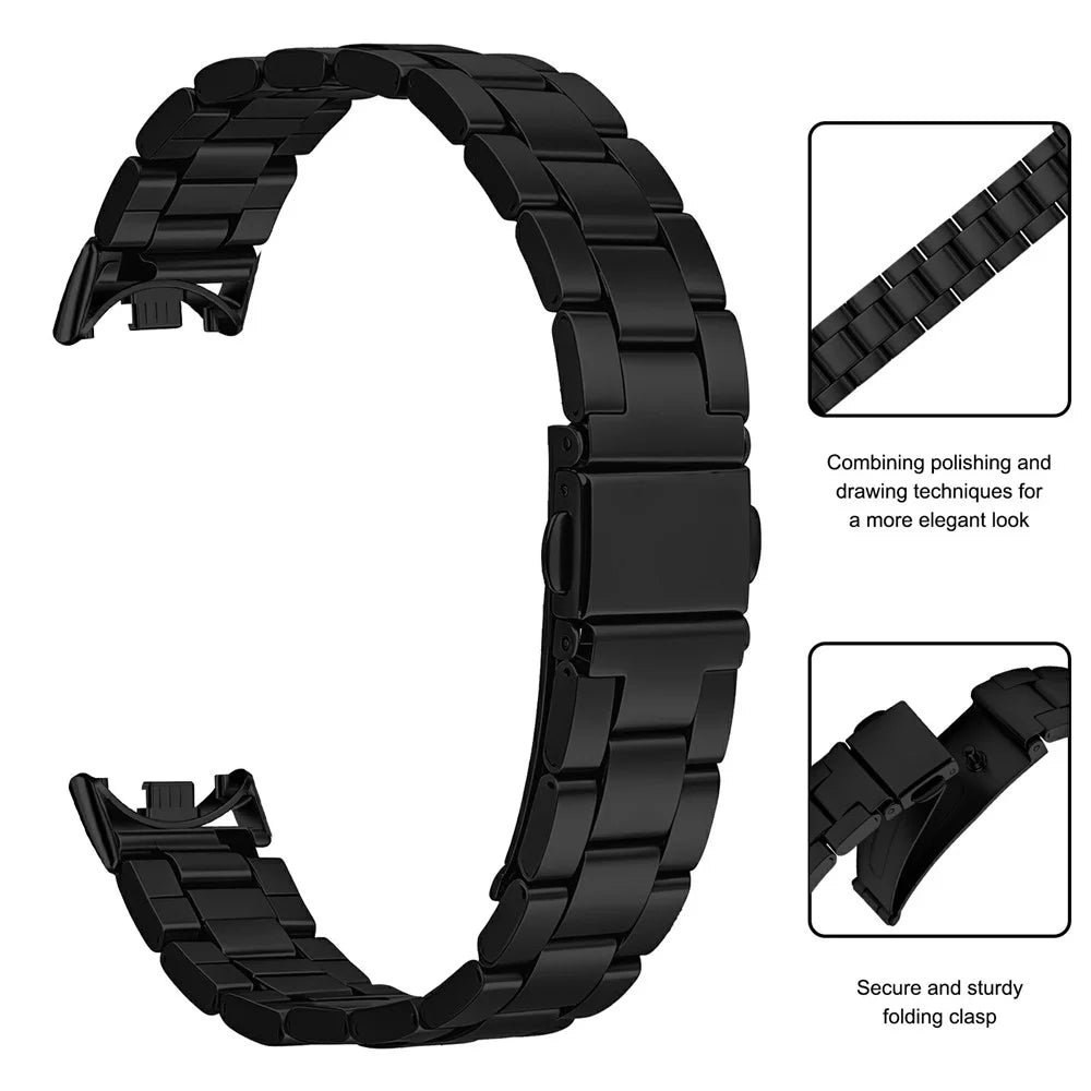 Watch Strap for Xiaomi Smart Band 10 / 9 / 8 Stainless Steel Three-bead Band with Folding Clasp - Black - 3