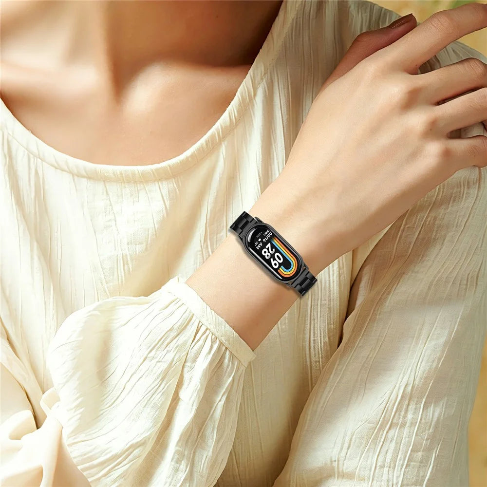 Watch Strap for Xiaomi Smart Band 10 / 9 / 8 Stainless Steel Three-bead Band with Folding Clasp - Black - 5