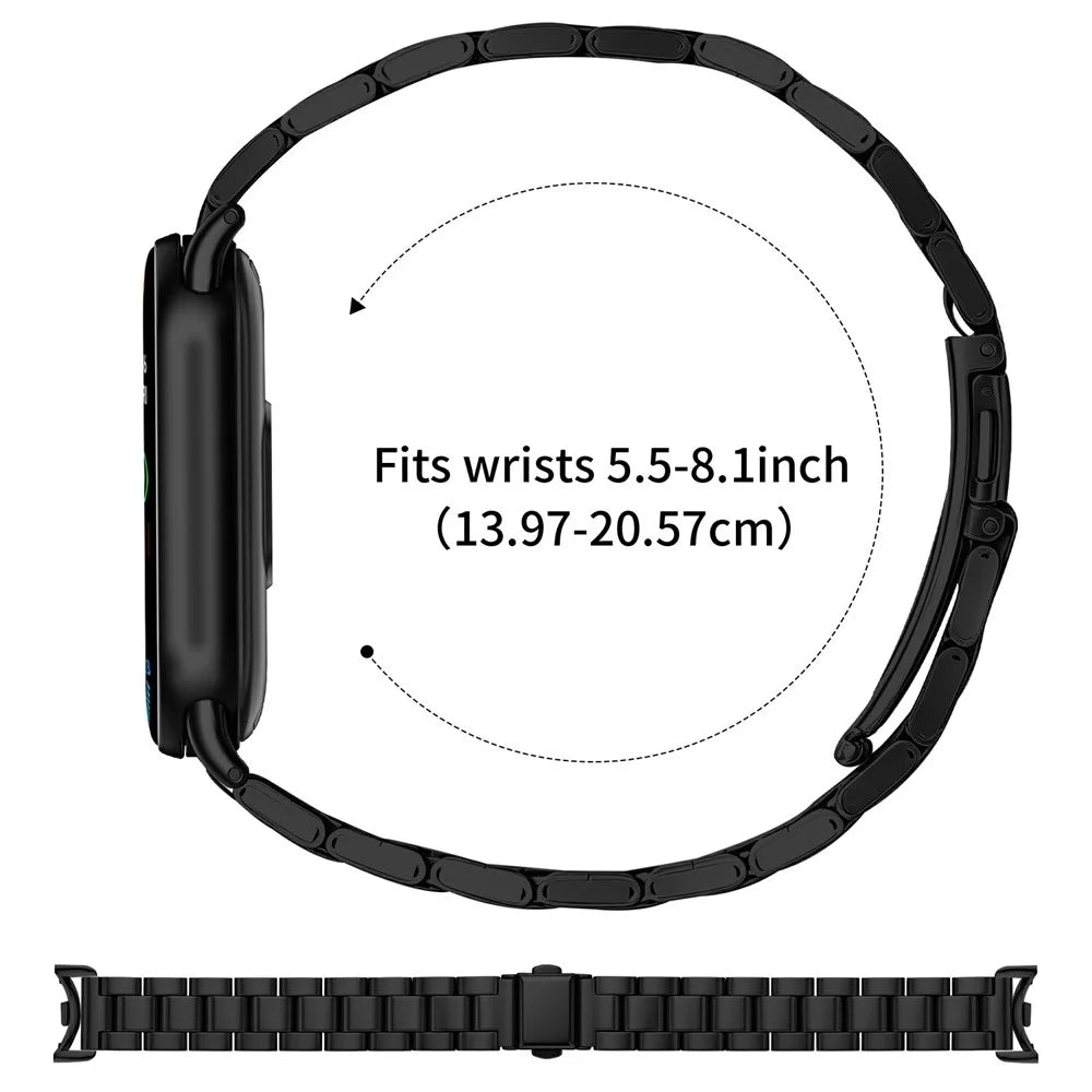 Watch Strap for Xiaomi Smart Band 10 / 9 / 8 Stainless Steel Three-bead Band with Folding Clasp - Black - 6