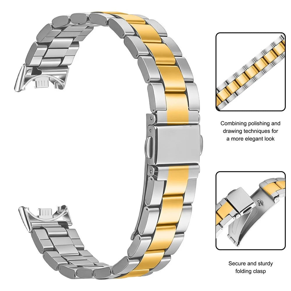 Metal Watch Strap for Xiaomi Smart Band 10 / 9 / 8 Three-bead Stainless Steel Bracelet with Folding Clasp - Silver / Gold - 3