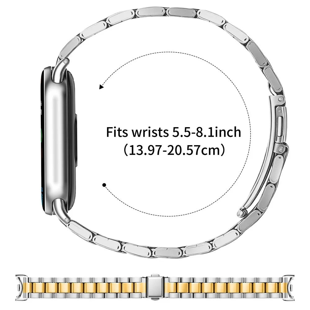 Metal Watch Strap for Xiaomi Smart Band 10 / 9 / 8 Three-bead Stainless Steel Bracelet with Folding Clasp - Silver / Gold - 6