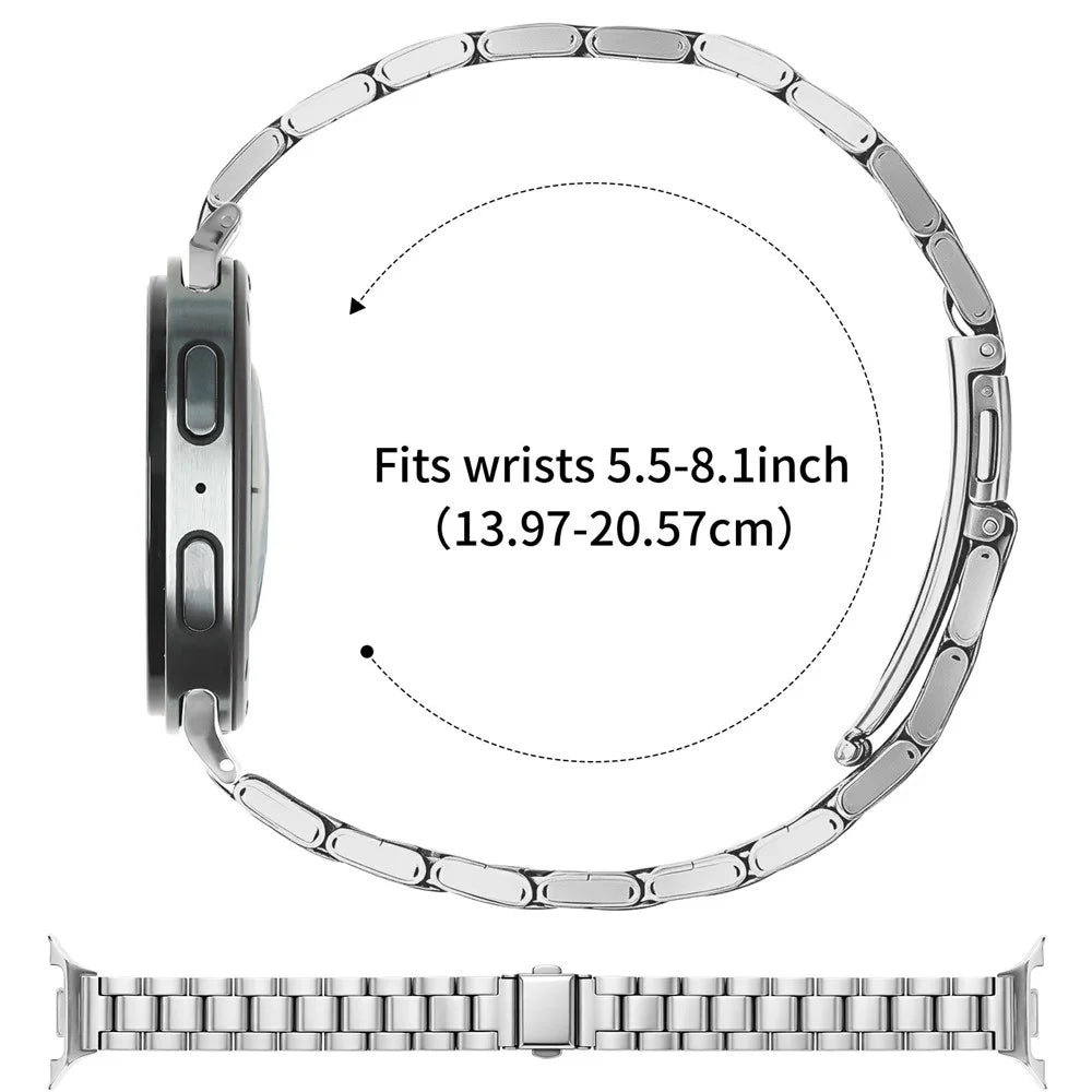Stainless Steel Band for Samsung	Galaxy Watch8 40mm / Watch8 44mm / Watch8 Classic 46mm Three-bead Watch Strap with Folding Clasp - Silver - 6