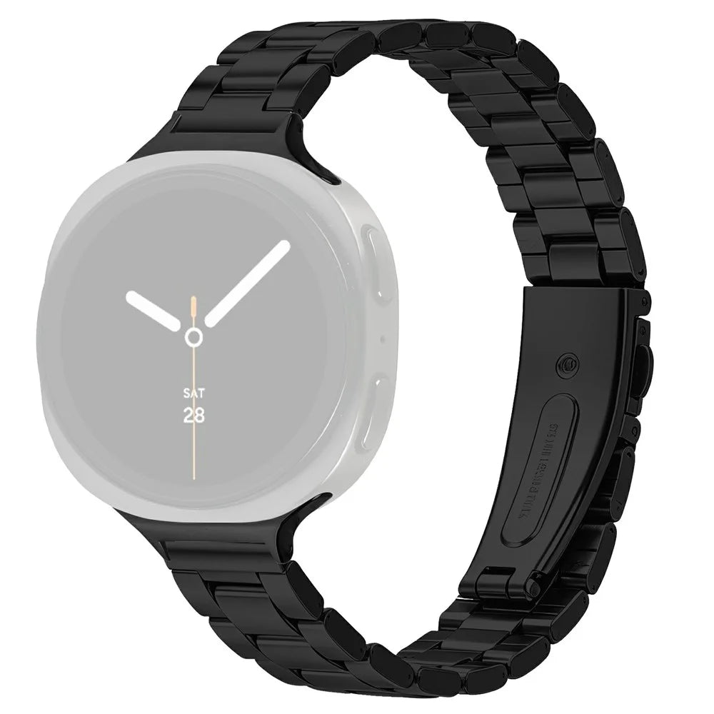 Watch Strap for Samsung Galaxy Watch8 40mm / Watch8 44mm / Watch8 Classic 46mm Stainless Steel Three-bead Band with Folding Clasp - Black - 1