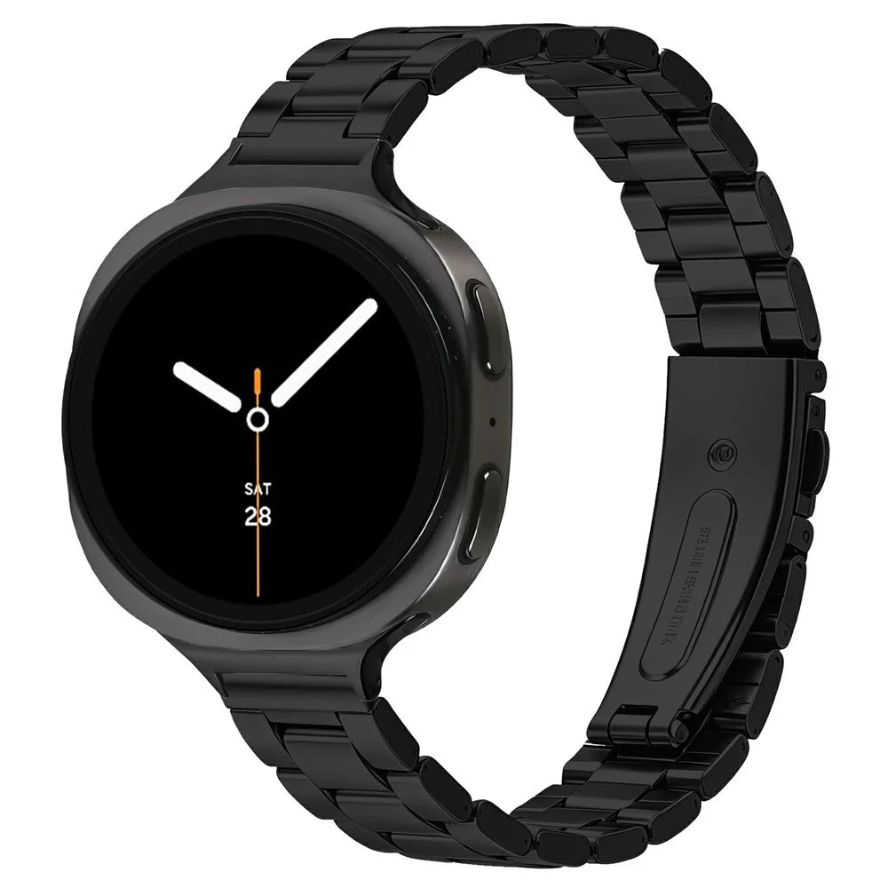 Watch Strap for Samsung Galaxy Watch8 40mm / Watch8 44mm / Watch8 Classic 46mm Stainless Steel Three-bead Band with Folding Clasp - Black - 2