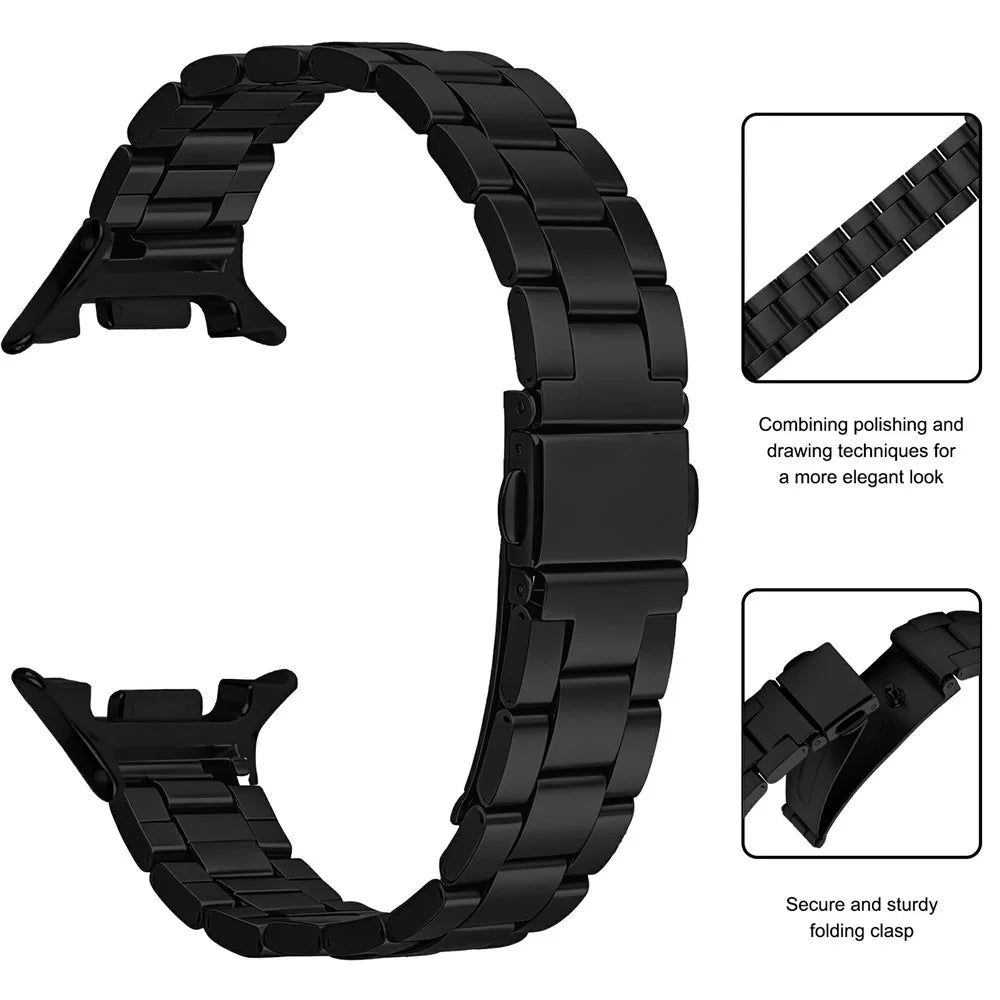 Watch Strap for Samsung Galaxy Watch8 40mm / Watch8 44mm / Watch8 Classic 46mm Stainless Steel Three-bead Band with Folding Clasp - Black - 3