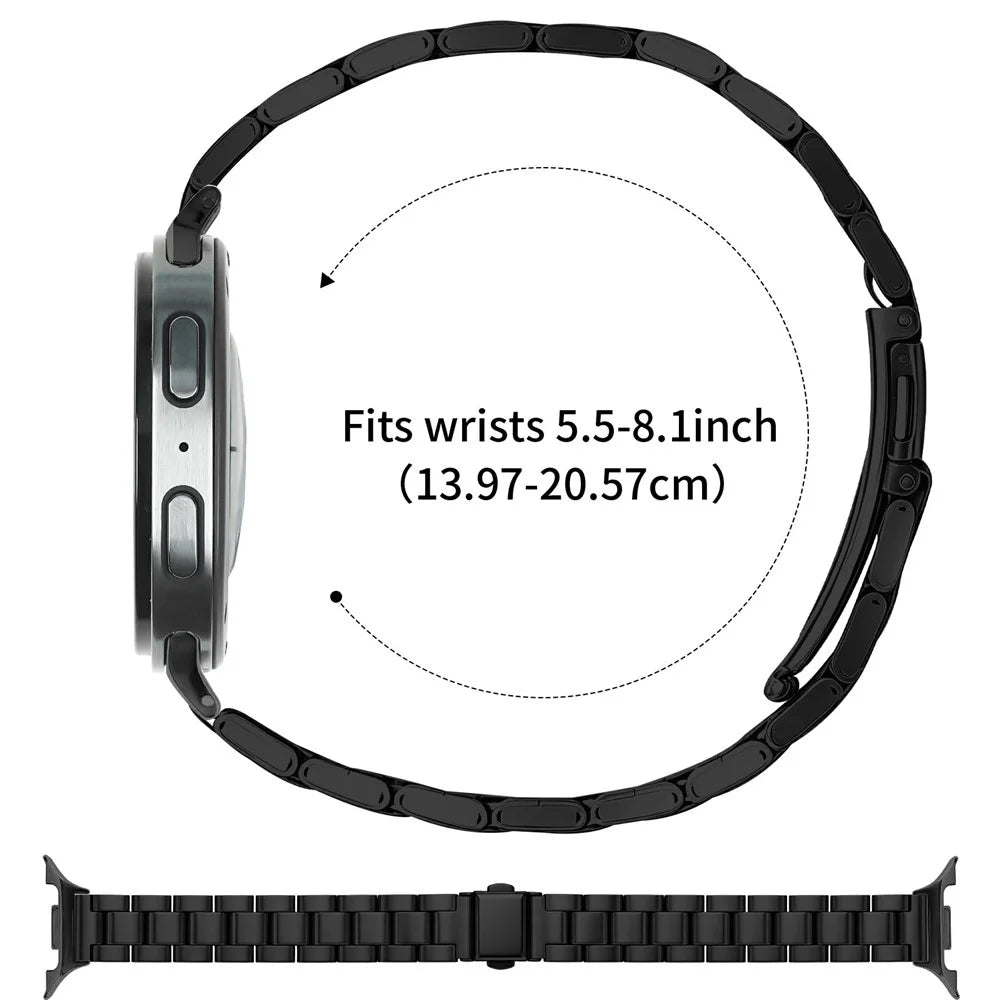 Watch Strap for Samsung Galaxy Watch8 40mm / Watch8 44mm / Watch8 Classic 46mm Stainless Steel Three-bead Band with Folding Clasp - Black - 6