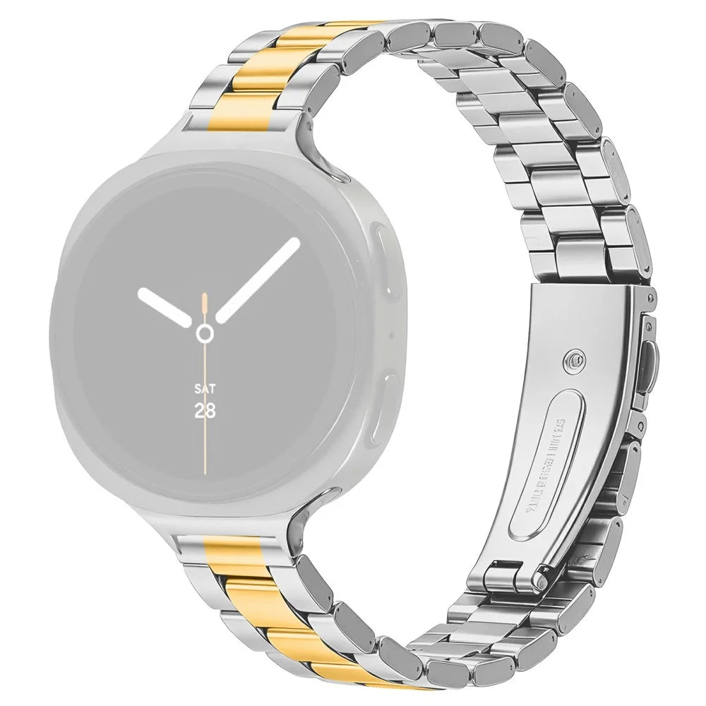 Metal Watch Strap for Samsung Galaxy Watch8 40mm / Watch8 44mm / Watch8 Classic 46mm Three-bead Stainless Steel Bracelet with Folding Clasp - Silver / Gold - 1