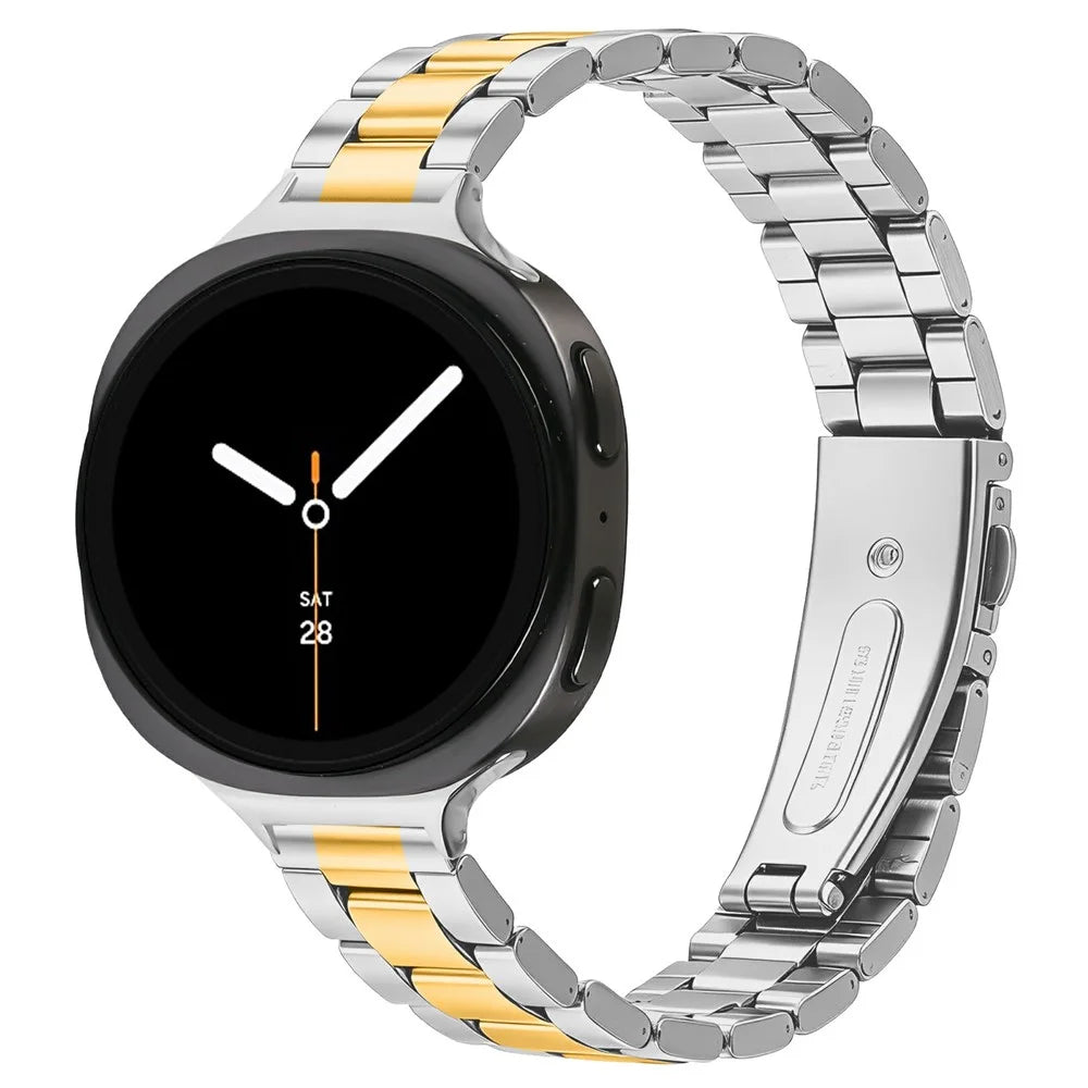 Metal Watch Strap for Samsung Galaxy Watch8 40mm / Watch8 44mm / Watch8 Classic 46mm Three-bead Stainless Steel Bracelet with Folding Clasp - Silver / Gold - 2