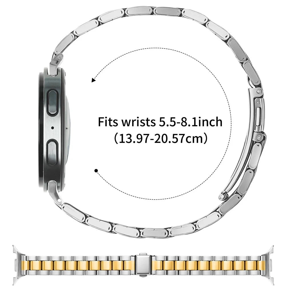 Metal Watch Strap for Samsung Galaxy Watch8 40mm / Watch8 44mm / Watch8 Classic 46mm Three-bead Stainless Steel Bracelet with Folding Clasp - Silver / Gold - 6