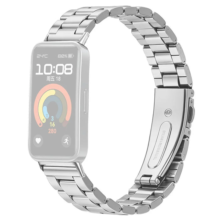 For Huawei Band 11 / 11 Pro Stainless Steel Band Three-bead Watch Strap with Folding Clasp - Silver - 1