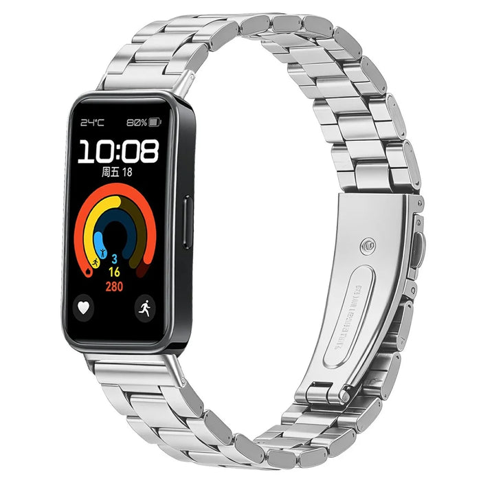 For Huawei Band 11 / 11 Pro Stainless Steel Band Three-bead Watch Strap with Folding Clasp - Silver - 2