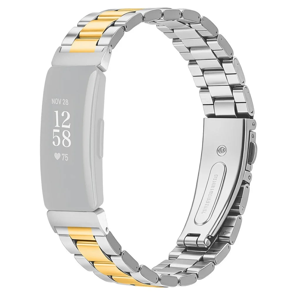 Metal Watch Strap for Fitbit Inspire / Inspire 2 / Inspire HR Three-bead Stainless Steel Bracelet with Folding Clasp - Silver / Gold - 1