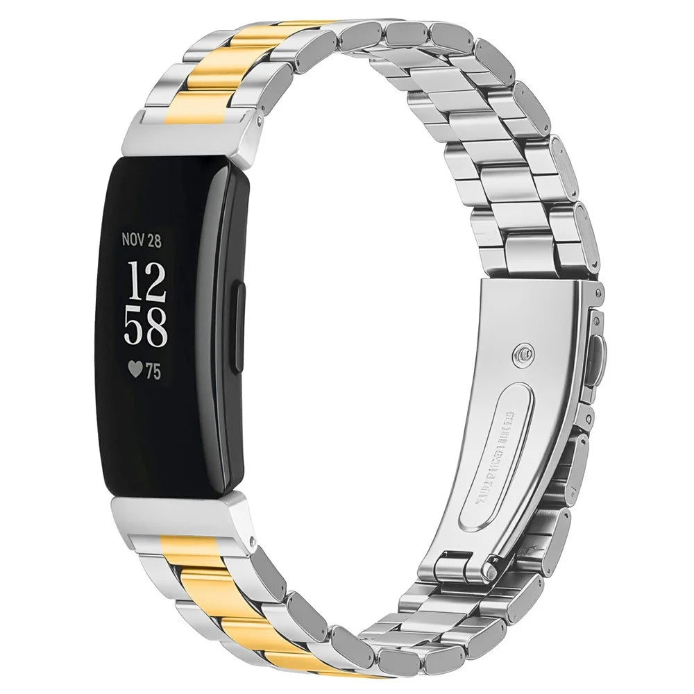 Metal Watch Strap for Fitbit Inspire / Inspire 2 / Inspire HR Three-bead Stainless Steel Bracelet with Folding Clasp - Silver / Gold - 2
