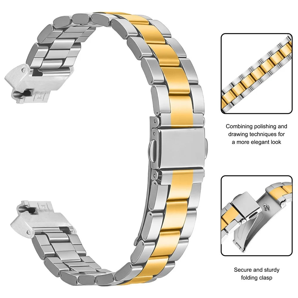 Metal Watch Strap for Fitbit Inspire / Inspire 2 / Inspire HR Three-bead Stainless Steel Bracelet with Folding Clasp - Silver / Gold - 3