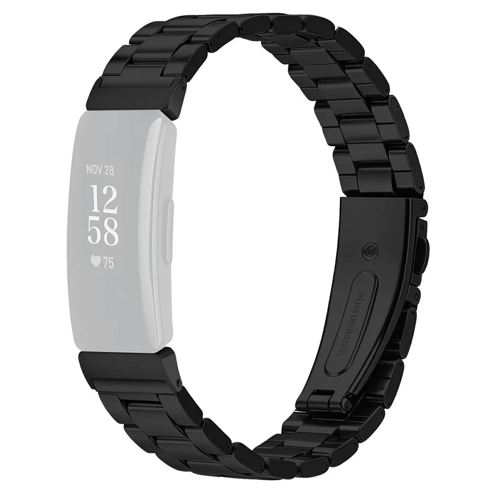 Watch Strap for Fitbit Inspire / Inspire 2 / Inspire HR Stainless Steel Three-bead Band with Folding Clasp - Black - 1