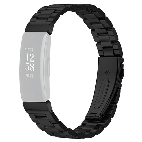 Watch Strap for Fitbit Inspire / Inspire 2 / Inspire HR Stainless Steel Three-bead Band with Folding Clasp - Black - 1