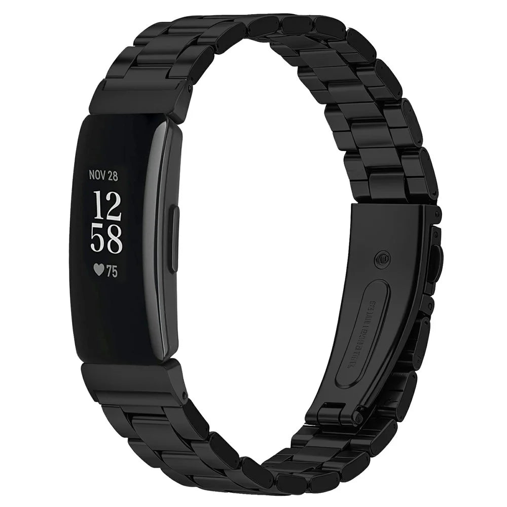 Watch Strap for Fitbit Inspire / Inspire 2 / Inspire HR Stainless Steel Three-bead Band with Folding Clasp - Black - 2