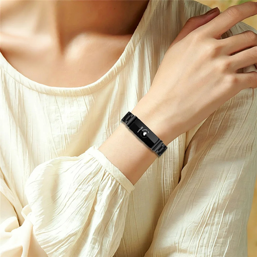 Watch Strap for Fitbit Inspire / Inspire 2 / Inspire HR Stainless Steel Three-bead Band with Folding Clasp - Black - 3