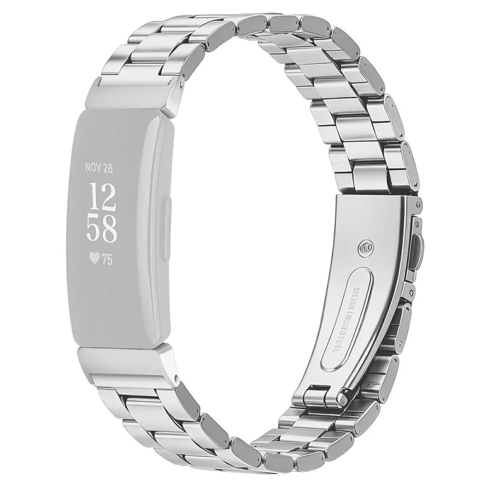 Stainless Steel Band for Fitbit Inspire / Inspire 2 / Inspire HR Three-bead Watch Strap with Folding Clasp - Silver - 1